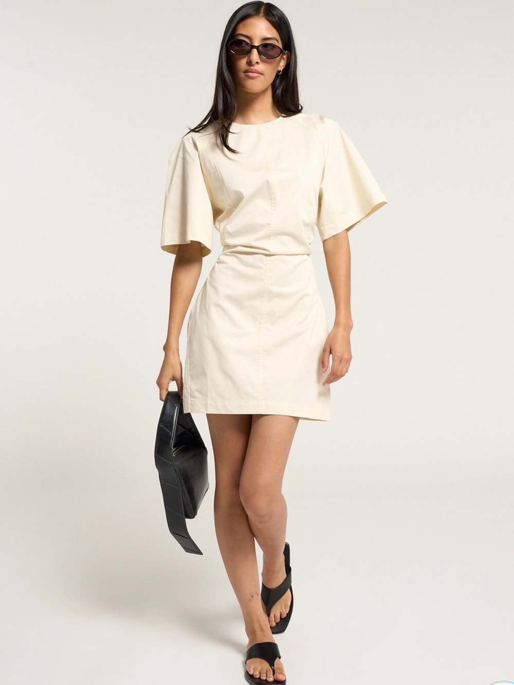 Won Hundred Ivory Cotton Mini Dress Size 4 | Puff Sleeve A-Line Scandinavian